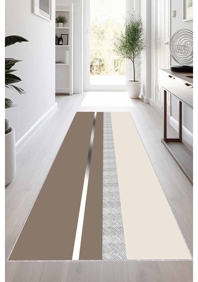 Bej Silver Kaymaz Taban Modern Kesme Rulo Yolluk Halı Vh018n11
