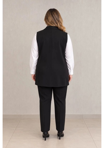 Lady Majestic Kadın Büyük Beden Şık Viskon Yelek Klasik Yaka Düğmeli Cep Detaylı Yelek Siyah Lady Majestic Kadın Büyük Beden Şık Viskon Yelek Klasik Yaka Düğmeli Cep Detaylı Yelek Siyah