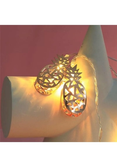 Ananas Sıralı Led Işık 10Lu Dekoratif Lamba Gold Metal