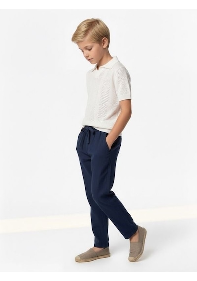 Zekids Erkek Çocuk İnce Triko Yakalı Tasarım T-shirt-17167 Beyaz
