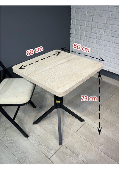 Zeren Kare Traverten Balkon Masası Mutfak Yemek Masası 60 Cm