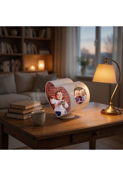 Kalpli Dönen Fotoğraf Çerçevesi 4 Resimli Çocuklara Doğum Günü Hediyesi 12x14 Cm Beyaz