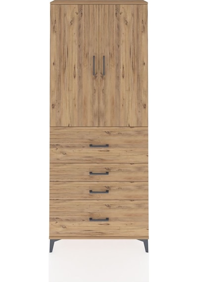 Arges Dolap 3 Raflı 4 Çekmeceli 2 Kapaklı 88x30x221 Çam-çam Çam