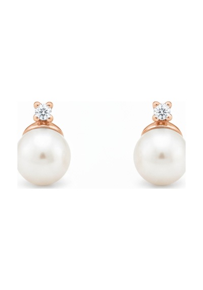 Dört Tırnaklı Pırlantalı 0,057 Karat İnci Küpe 5 Mm Rose
