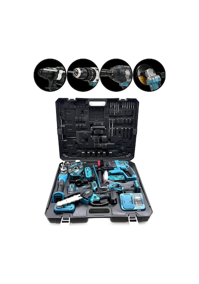 6pcs Usta Elektrikli Alet Seti Şarjlı 21v Spral Taşlama - Hilti - Bağ Makas - Somun Sökme - Darbeli Vidalama - Budama Testere Plastik Çantal Asr-1111