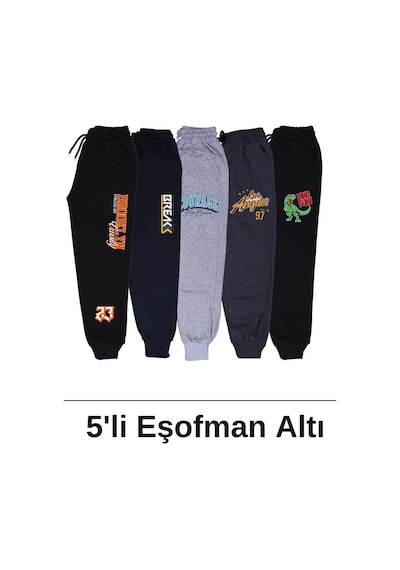 Fyk Kids Baskı Detaylı Cepli Paça Lastikli Erkek Çocuk Eşofman Altı 5'li - Çok Renkli