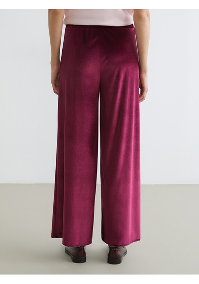 Lcwaıkıkı Basic Bordo Beli Lastikli Geniş Paça Kadın Kadife Pantolon