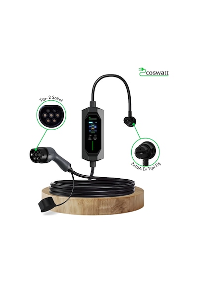 Coswatt Taşınabilir Şarj Cihazı 3.5 Kw / 16a / Tip-2 / Ev Tipi Schuko Fiş / 5m Kablolu / 220v Ac + Taşıma Çantası