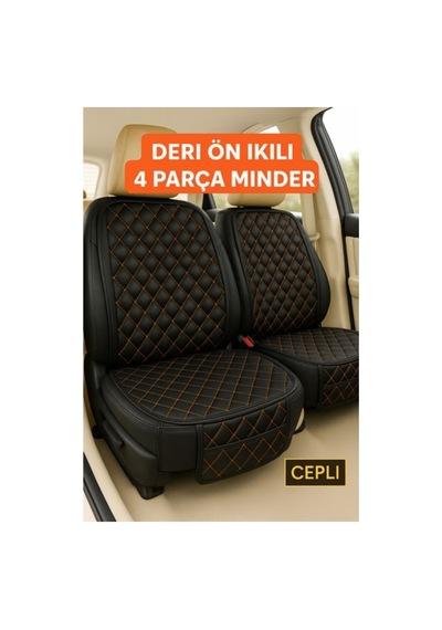 Suni Deri Oto Koltuk Minderi Silinebilir Leke Tutmaz Kapitone 2'li Siyah Turuncu