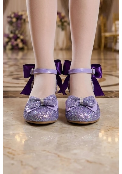Nese Shoes Kız Çocuk Arkası Fiyonklu Topuklu Ayakkabı, Simli Fiyonklu Abiye Ayakkabı Mor Sade Mor-af Nese Shoes Kız Çocuk Arkası Fiyonklu Topuklu Ayakkabı, Simli Fiyonklu Abiye Ayakkabı Mor Sade Mor-af