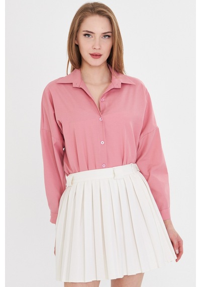 Armonika Kadın Açık Pembe Oversize Uzun Basic Gömlek Arm-22y001118