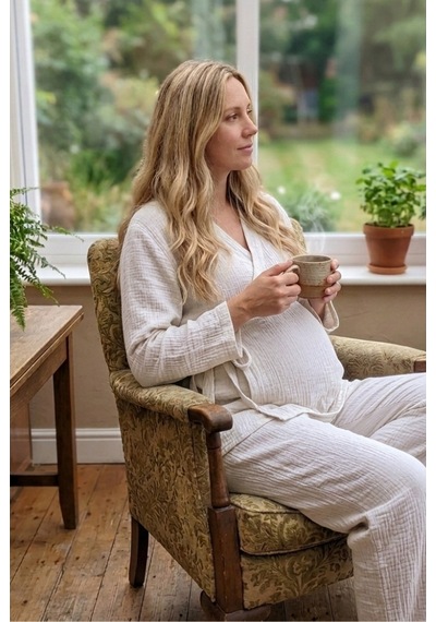Combattente Exclusive Products Combattente Pamuk Müslin Hamile Lohusa Karın Üstü Pijama Takımı ekru