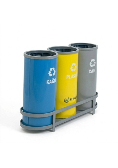 3 Lü Sıfır Atık Geri Dönüşüm Ünitesi Gd-566 Metal Atık Ayrıştırma Kutusu Hey Çelik