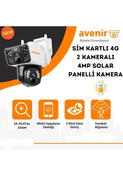 Avenır Kamera Av-s427 6mp 2 Kameralı 4g Solar Ptz Sim Kartlı