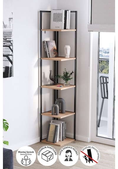 Bofigo 5 Raflı Metal Köşe Kitaplık Rafı Dekoratif Aksesuar Rafı Selanik 180 Cm Çam Bofigo 5 Raflı Metal Köşe Kitaplık Rafı Dekoratif Aksesuar Rafı Selanik 180 Cm Çam