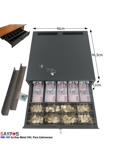 Montaj Askılı İç-dış Ful Metal 5 Banknot Para Çekmecesi 46x46x11