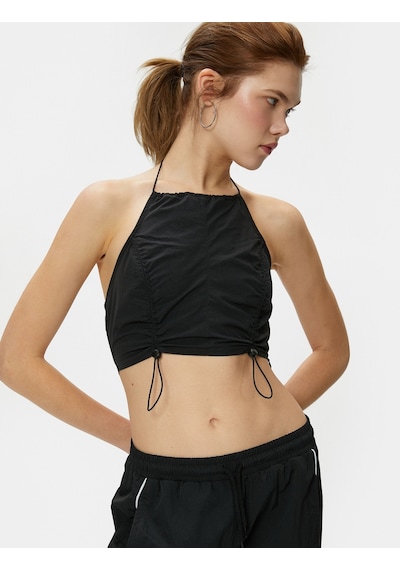 Koton Crop Paraşüt Üst Halter Yaka Stoper Detaylı Siyah 4sal30010ıw 4SAL30010IW999