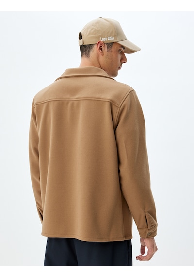 Koton Gömlek Ceket Uzun Kollu Düğmeli Kapaklı Cep Detaylı Regular Fit Vizon 5wam60171hw Vizon