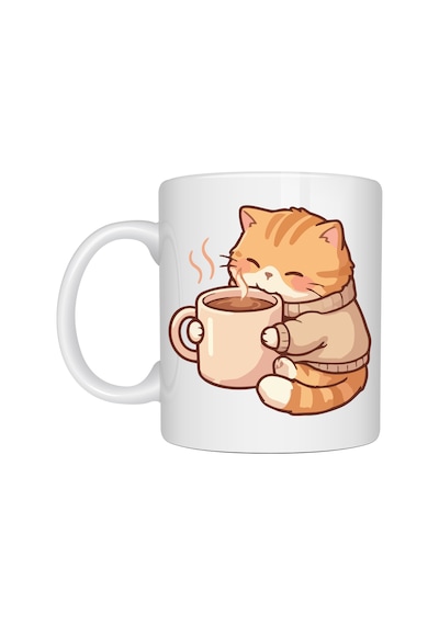 Hemengo Sevimli Kedi Tasarımlı Porselen Kupa Model 188 Kahve İçen Tatlı Kedi Figürlü Kahve Kupası Kedi S Diğer