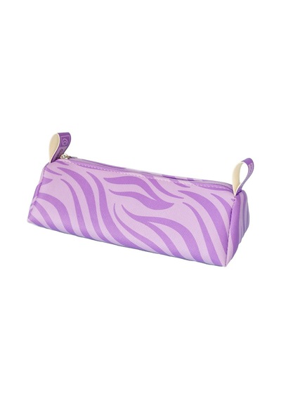 Kalem Kutusu Pastel Lila Zebra Üçgen Tasarım Vegan Deri Kalemlik Ve Makyaj Çantası