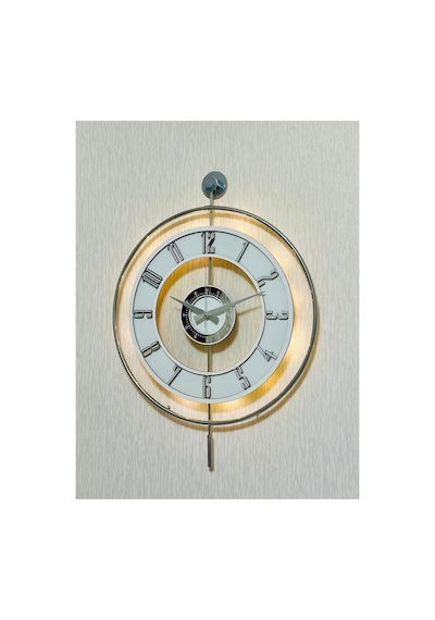 Pey Aksesuar Metal Camlı Duvar Saati Krom Statık 50 X 70cm Orta Boy Işıklı M51-kromgrı-şeffaf-beyaz-gümüş Gri