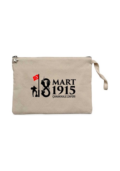 18 Mart 1915 Çanakkale Zaferi Krem Clutch Astarlı Cüzdan / El Çantası