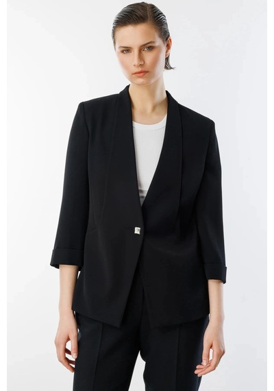 Ekol Kadın Tek Düğmeli Siyah Blazer Ceket 04128 Siyah