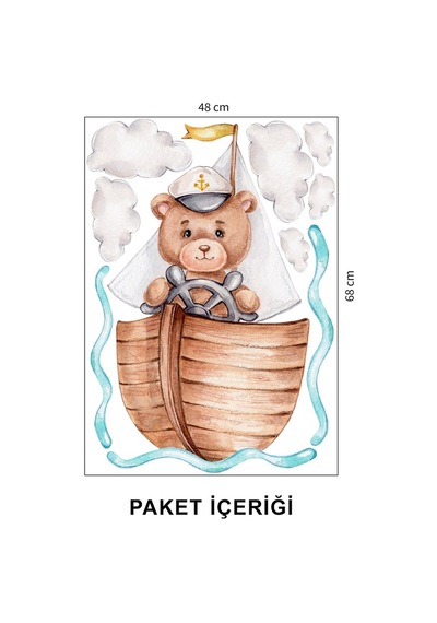 Artikel Kaptan Sevimli Ayı ve Bulutlar Çocuk Odası Duvar Sticker 50 x 70 Cm