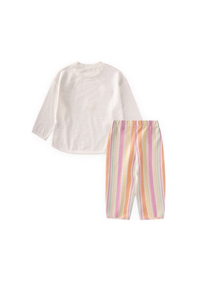 Cigit Oversize T-shirt Pantolon Takım 2-10 Yaş Ekru Turuncu Çizgili