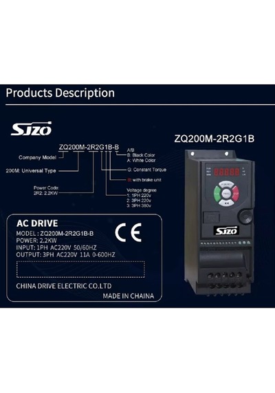 Sjzo Zq200m-2r2g1b 2.2kw Frekans İnvertörü Tek Faz Giriş Üç Faz Çıkış V/f Kontrol 3 Hp 11a