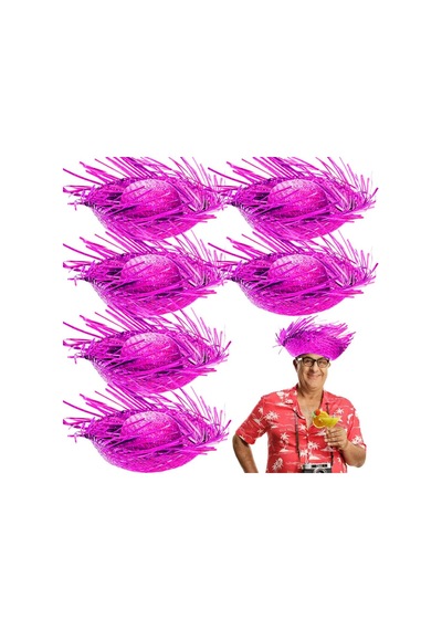 Tropikal Parti Pembe Fuşya Hasır Hawaii Şapkası 13x36 Cm 6 Yaş
