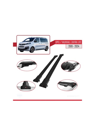 Opel / Vauxhall Zafira Life 2019 Ve Sonrası İle Uyumlu Fly Model Ara Atkı Tavan Barı Siyah