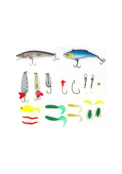 24 Parça Sahte Olta Yem Ve Aksesuar Seti Silikon Rapala Jig Kaşık