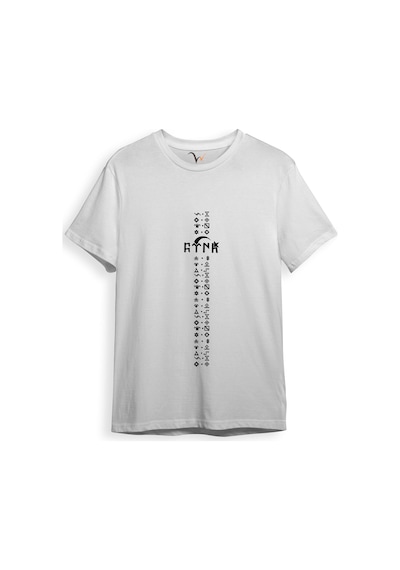 Türkiye Türk Yazısı Ve Göktürk Alfabesi Sembolleri Ay Yıldız Ve Hilal Baskılı Regular Fit T-shirt Beyaz