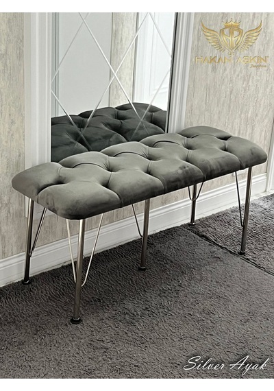 By Hakan Aşkın Silver Metal Ayaklı 100 Cm Babyface Puf & Bench Koyu Füme Silver Füme Bbf