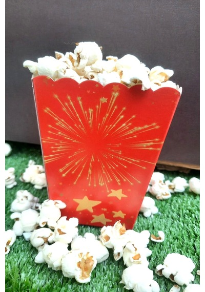 8'li Kırmızı Parti Mısır Kutusu - Popcorn Kutusu - Doğum Günü İkram Hediye - Orta Boy Standart