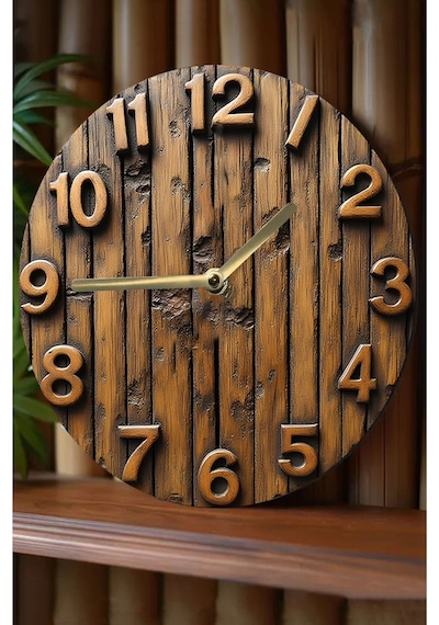 Rustik Ahşap Desenli 3d Görünümlü Mdf Duvar Saati 33 Cm Sdw86 Renkli