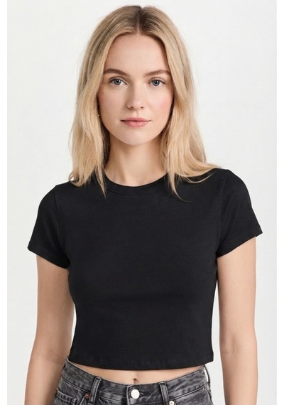 Mistirik Pomonte Model Body Pamuklu Esnek Kumaşlı Kısa Kollu Basic Comfort Crop Siyah Renk