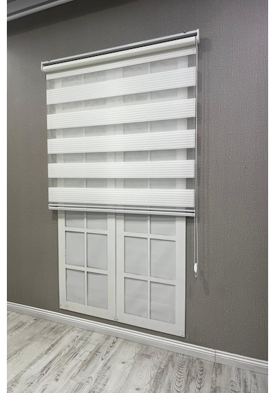 Zebra Stor Perde Geniş Plise Güneşlik Perde Beyaz Beyaz