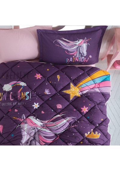 Ranforce 100% Pamuk Tek Kişilik Uyku Seti Rainbow V1 Mor-6189