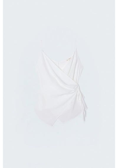 Sateen Askılı Kruvaze Bluz - Ekru-137654