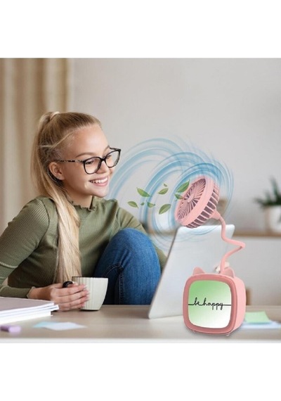 House Pratik Şarjlı Hp10 Figürlü Işıklı Masa Fanı Mavi 7692569353509 Çok Renkli