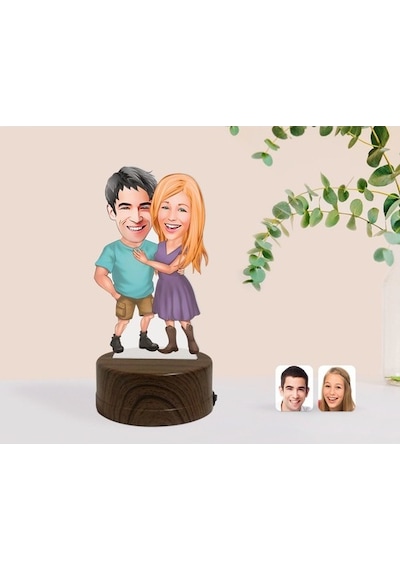 Kişiye Özel Sevgililer Karikatürlü Dekoratif 3D Biblo Led Işıklı (481495596)
