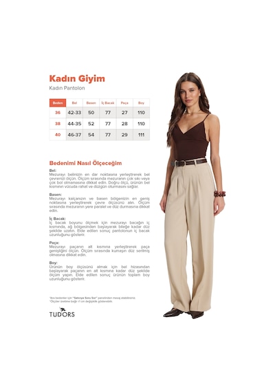 Tudors Kadın Relax Fit Rahat Kesim Gold Düğme Detaylı Çift Cepli Bej Pantolon-50764
