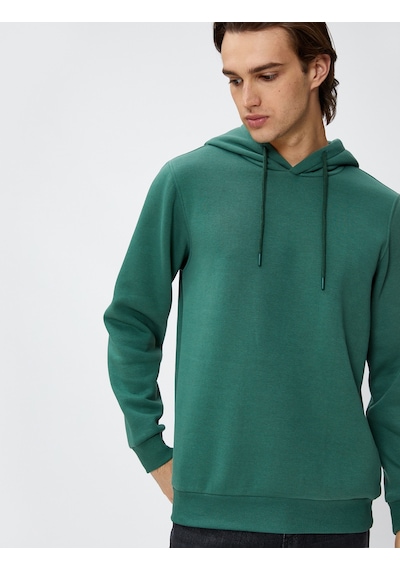 Koton Basic Kapşonlu Sweat Uzun Kollu Şardonlu Yeşil 4wam70023mk Yeşil