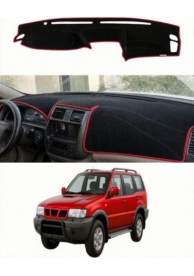 Nissan - Terrano Duz Model 1993-2006 Uyumlu Torpido Koruma Kılıfı - Kırmızı Şeritli