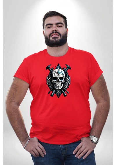 Angemiel Kuru Kafa Yapay Zeka Tasarım Kırmızı Büyük Beden Erkek Kadın Unisex Basic Ön Baskılı Tişört Kırmızı
