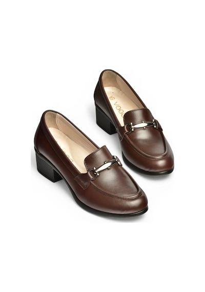 Fox Shoes Y555592003 Kahverengi Hakiki Deri Kalın Alçak Topuklu Kadın Ayakkabı