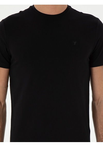 Siyah Slim Fit Bisiklet Yaka Merserize Basic T-shirt