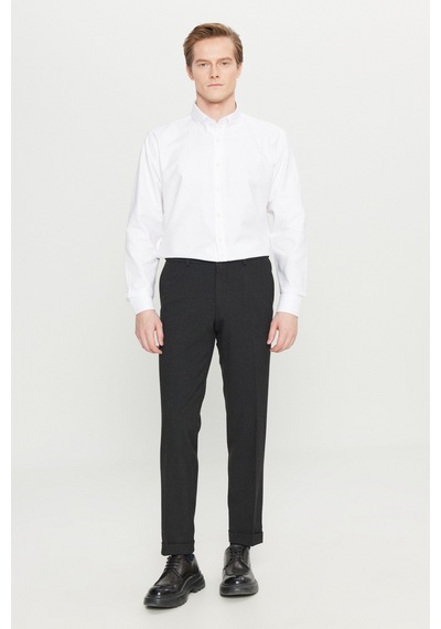 Altınyıldız Classıcs Erkek Sıyah Slim Fit Dar Kesim Gofre Desenli Beli Gizli Lastikli Yan Cep Klasik Pantolon Siyah